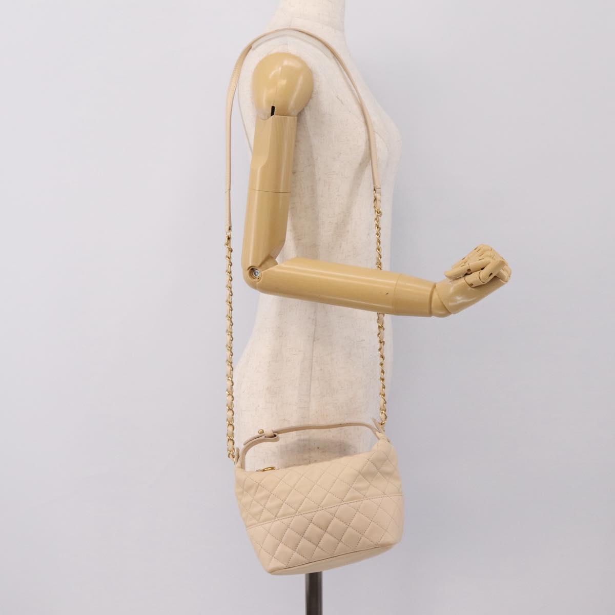 CHANEL Matelasse Chain Shoulder Bag Lamb Skin Ivory Gold CC Auth bs35037