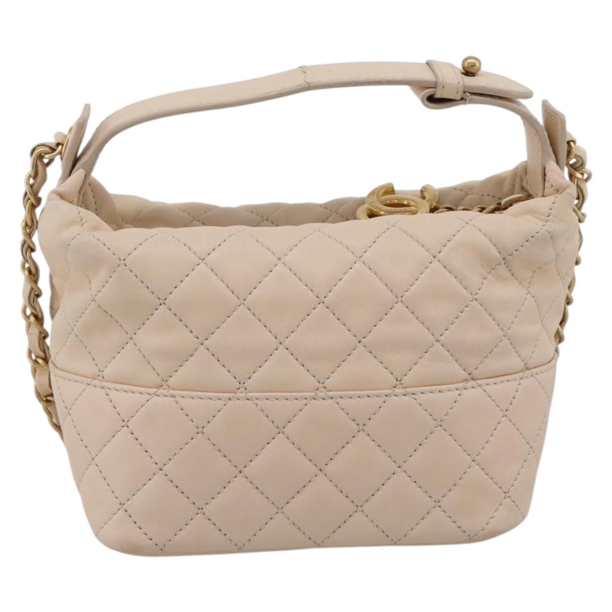 CHANEL Matelasse Chain Shoulder Bag Lamb Skin Ivory Gold CC Auth bs35037