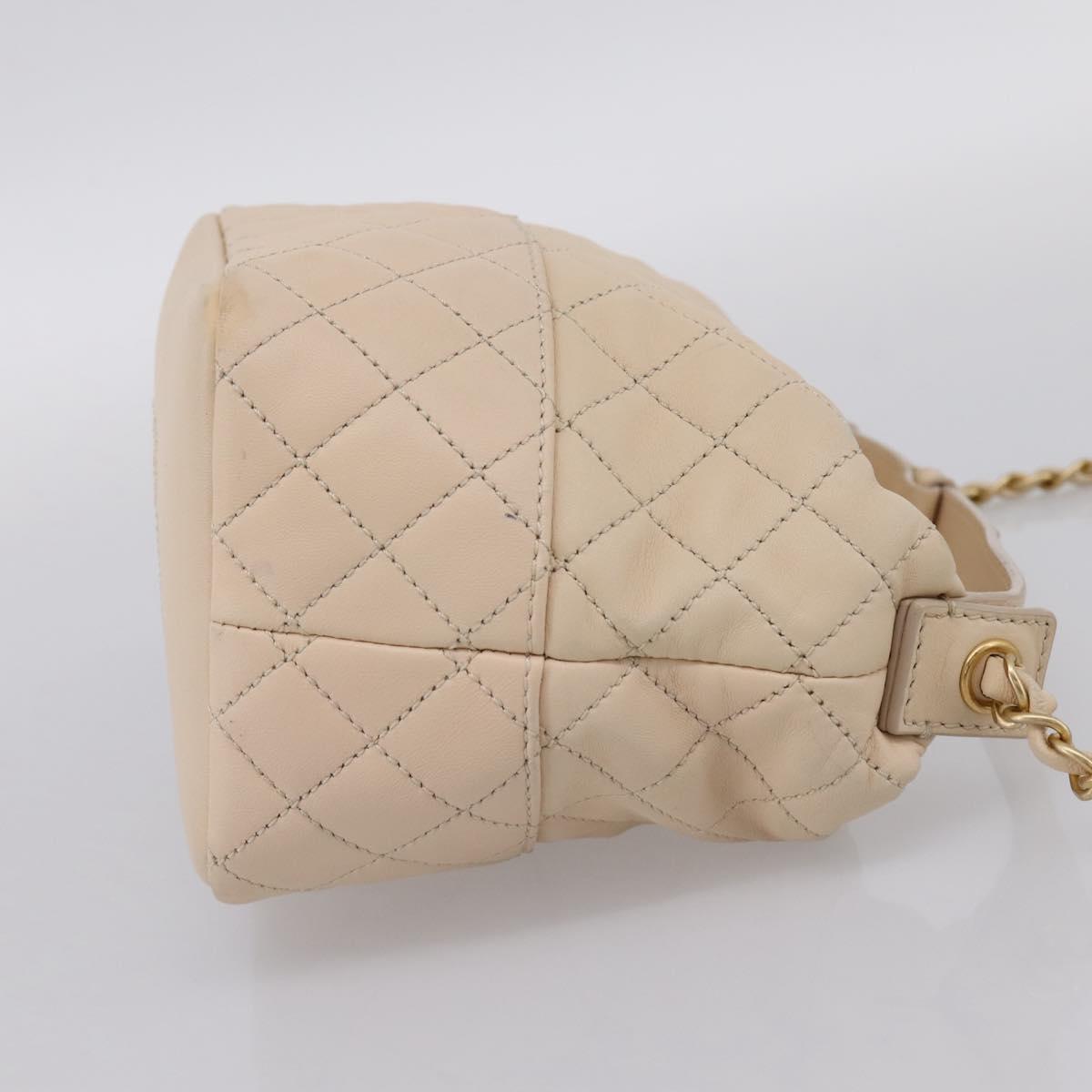 CHANEL Matelasse Chain Shoulder Bag Lamb Skin Ivory Gold CC Auth bs35037