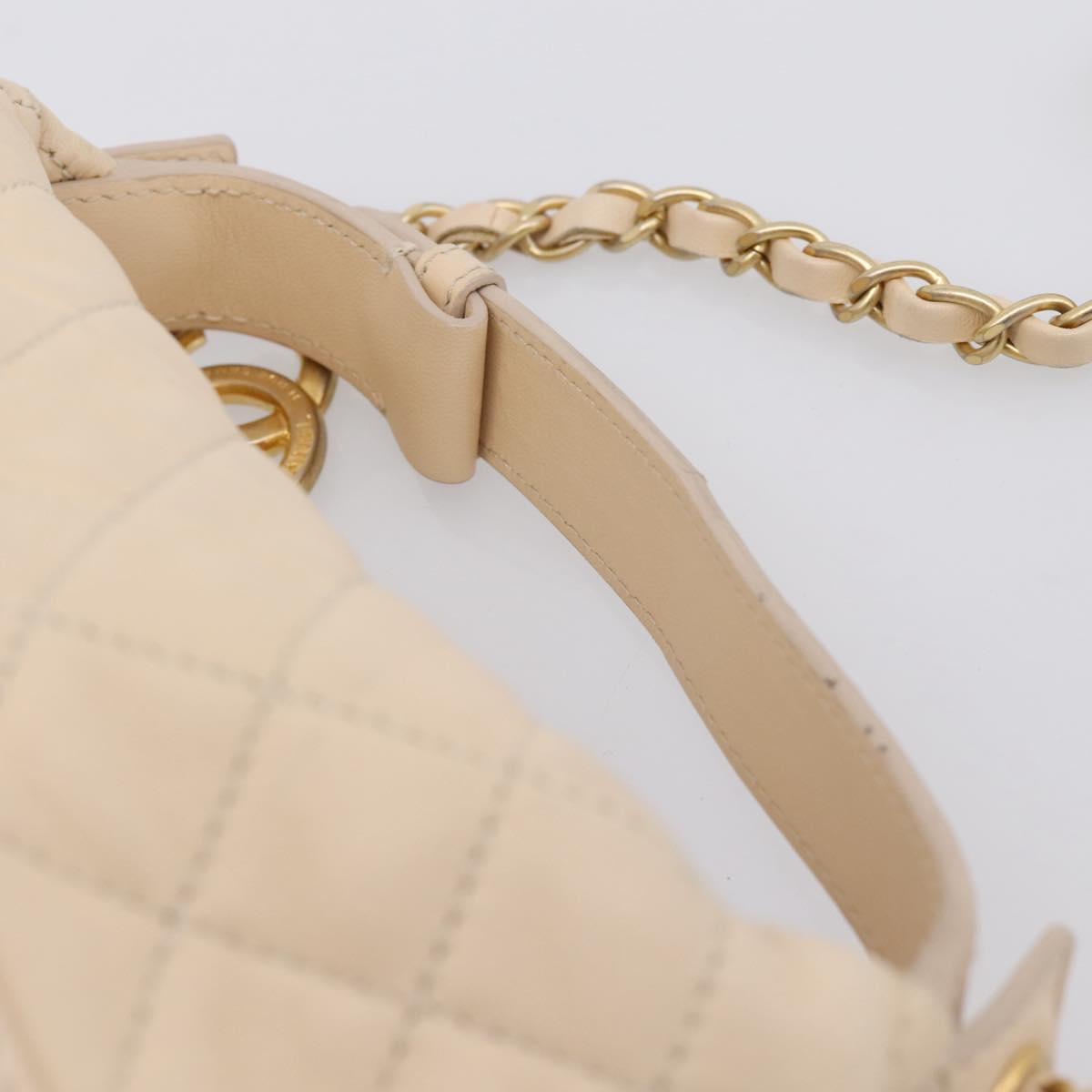 CHANEL Matelasse Chain Shoulder Bag Lamb Skin Ivory Gold CC Auth bs35037