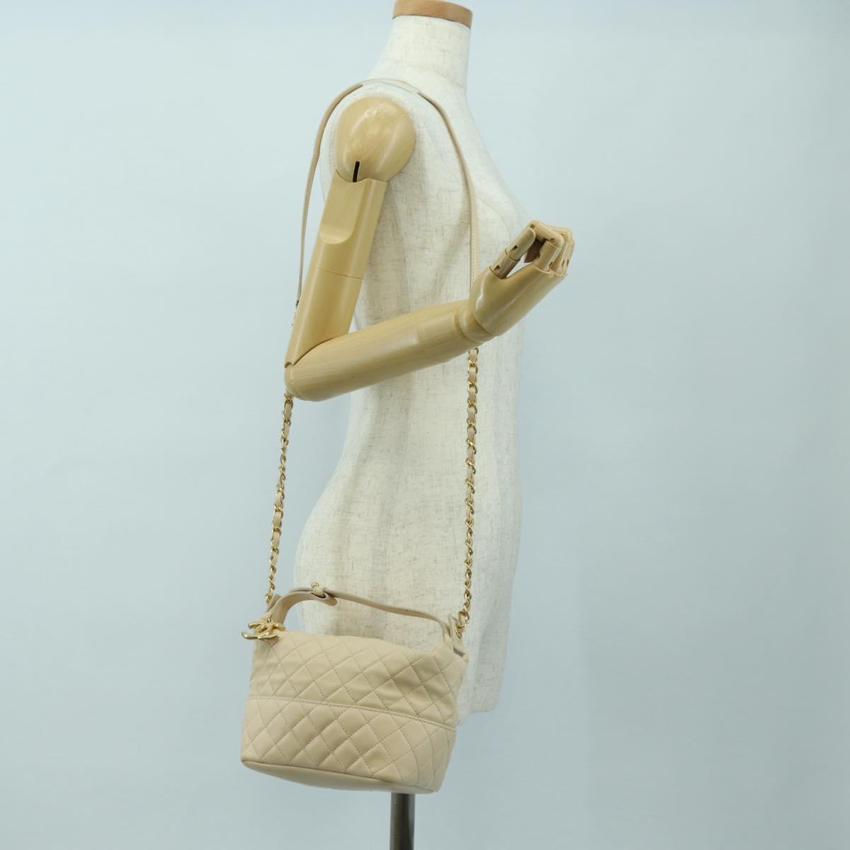 CHANEL Matelasse Chain Shoulder Bag Lamb Skin Ivory Gold CC Auth bs35037M
