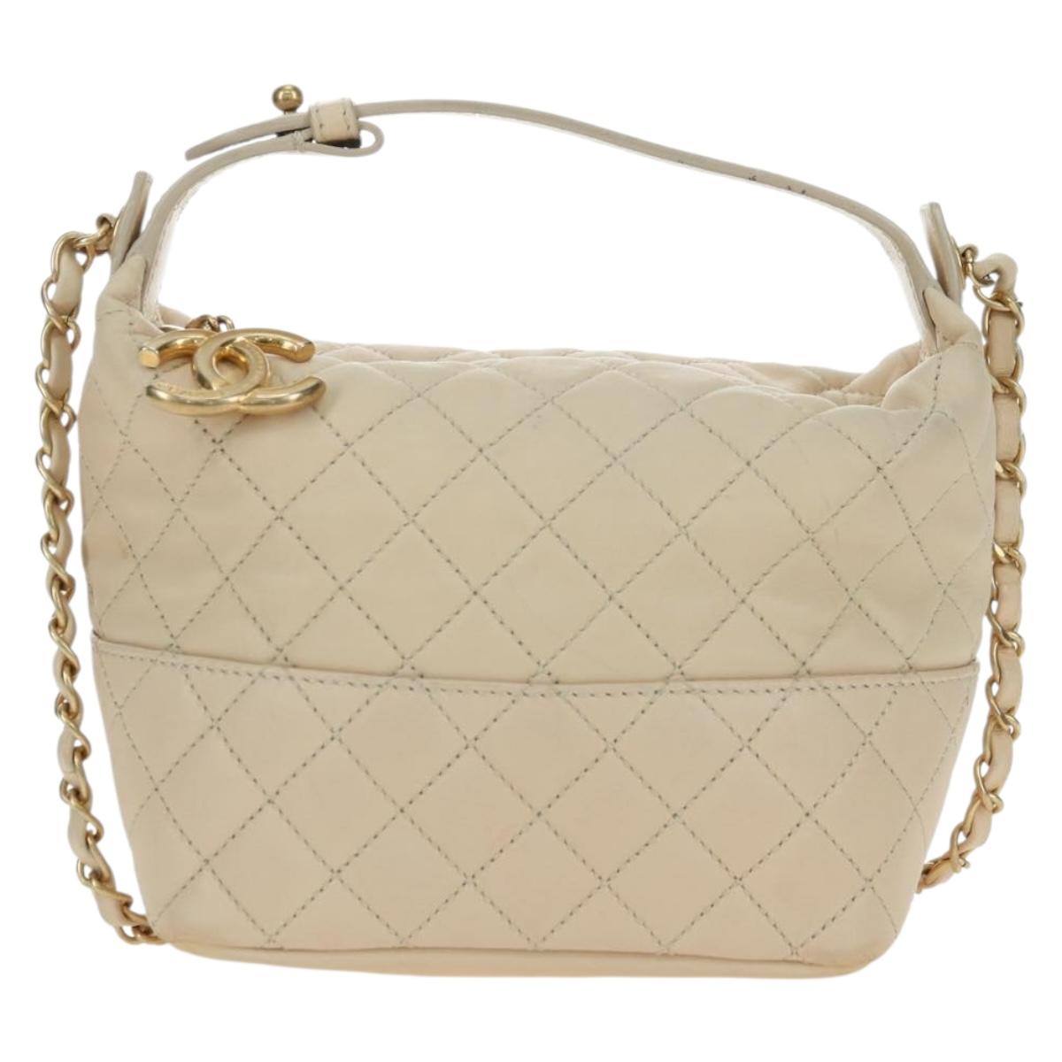 CHANEL Matelasse Chain Shoulder Bag Lamb Skin Ivory Gold CC Auth bs35037M