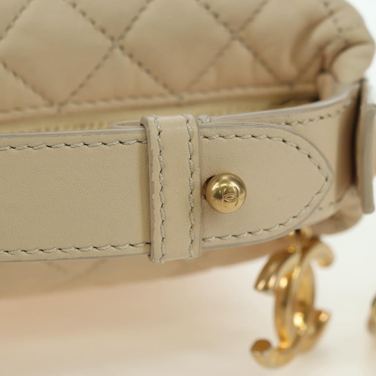 CHANEL Matelasse Chain Shoulder Bag Lamb Skin Ivory Gold CC Auth bs35037M