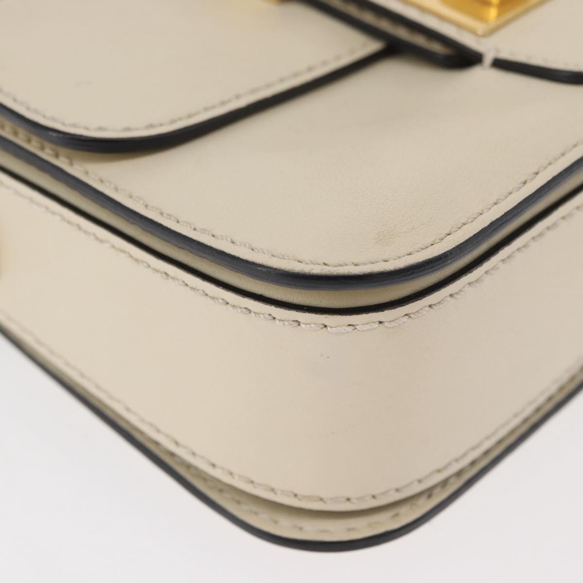 VALENTINO Chain Shoulder Bag Leather Ivory Gold Auth bs35039A