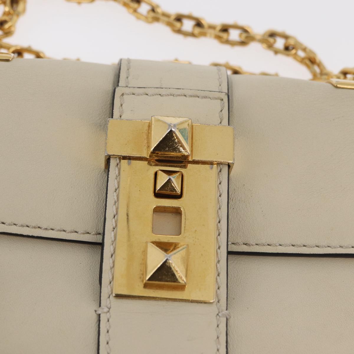 VALENTINO Chain Shoulder Bag Leather Ivory Gold Auth bs35039A