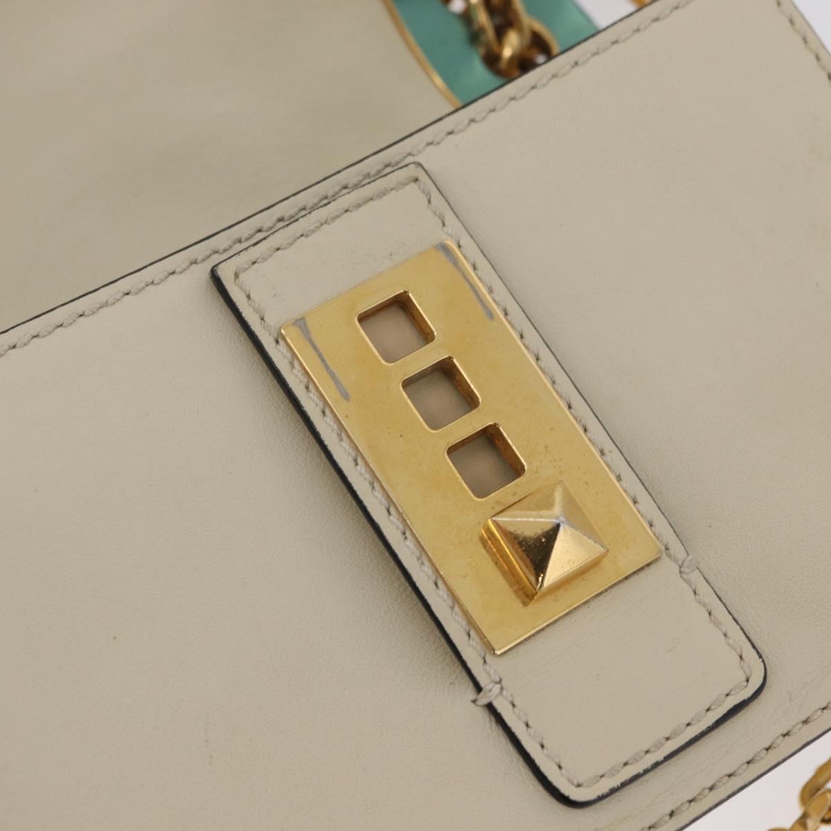 VALENTINO Chain Shoulder Bag Leather Ivory Gold Auth bs35039A