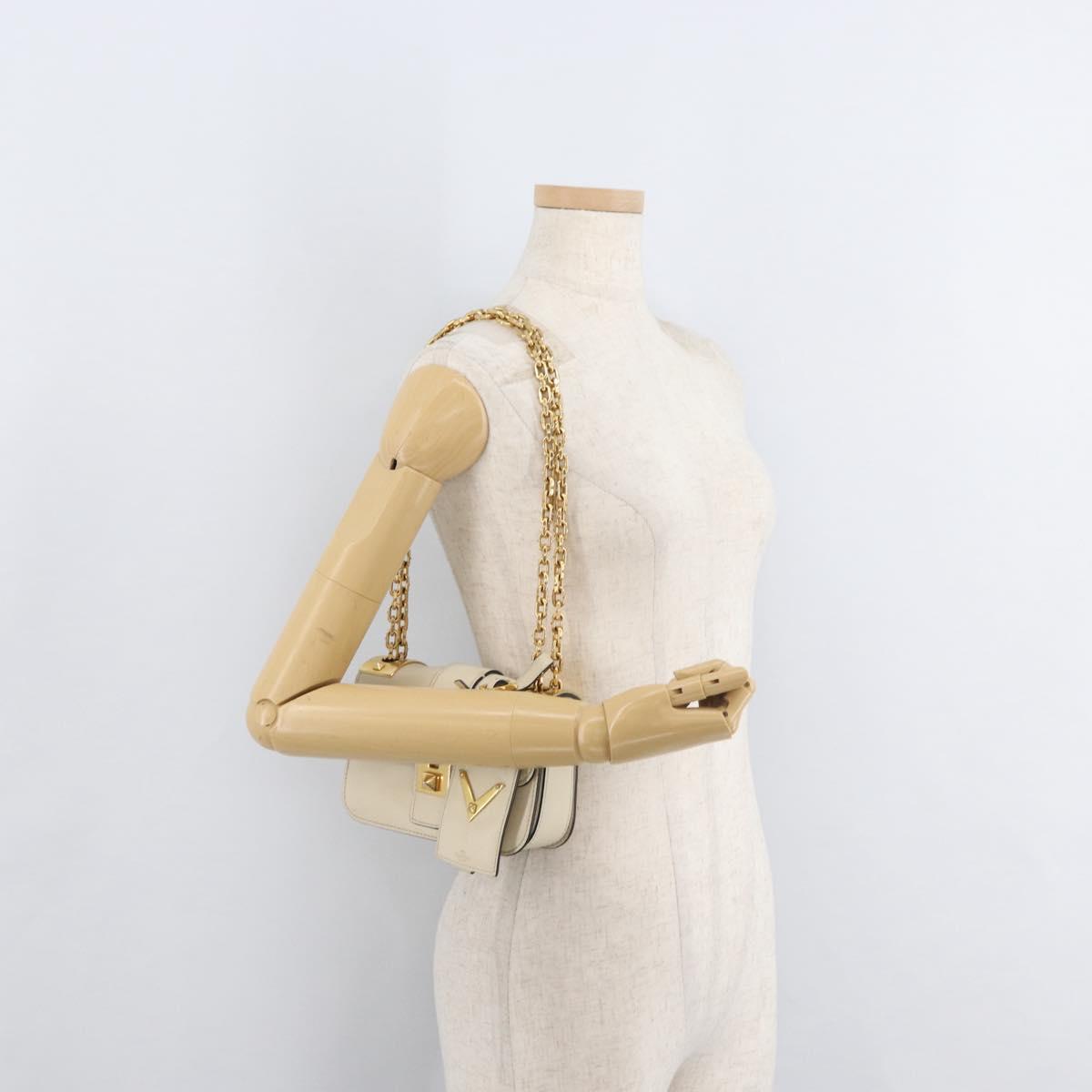 VALENTINO Chain Shoulder Bag Leather Ivory Gold Auth bs35039A