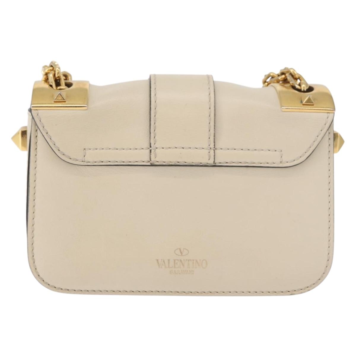 VALENTINO Chain Shoulder Bag Leather Ivory Gold Auth bs35039A