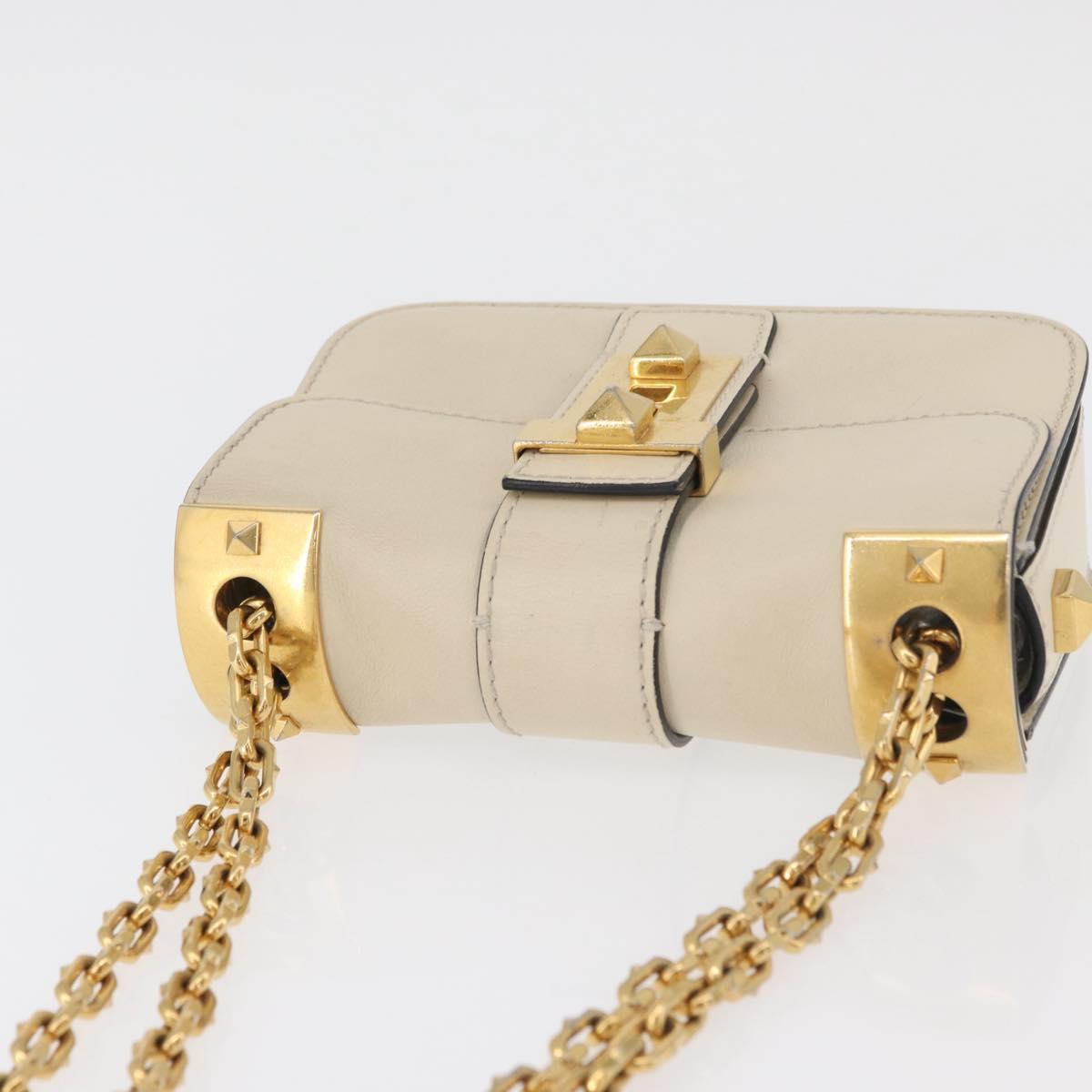 VALENTINO Chain Shoulder Bag Leather Ivory Gold Auth bs35039A