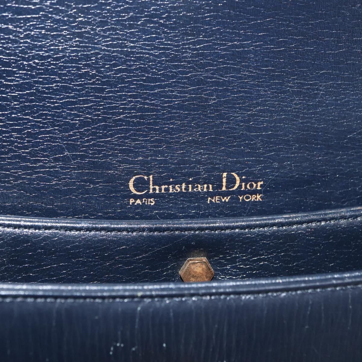 Christian Dior Chain Shoulder Bag Leather Navy Gold Auth bs35041