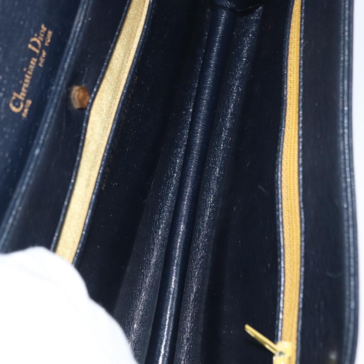 Christian Dior Chain Shoulder Bag Leather Navy Gold Auth bs35041
