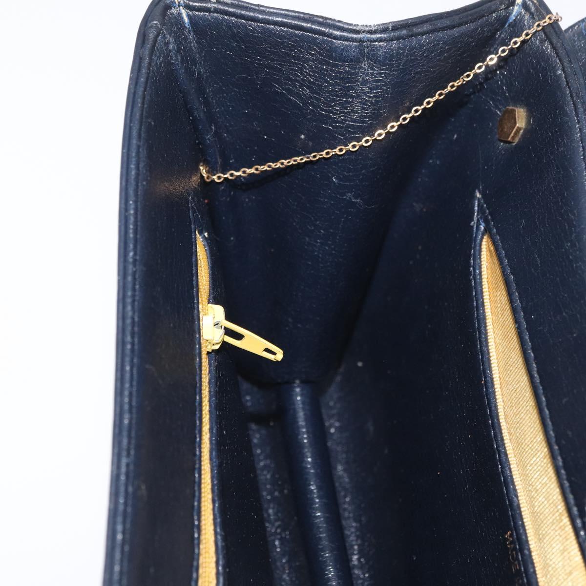 Christian Dior Chain Shoulder Bag Leather Navy Gold Auth bs35041