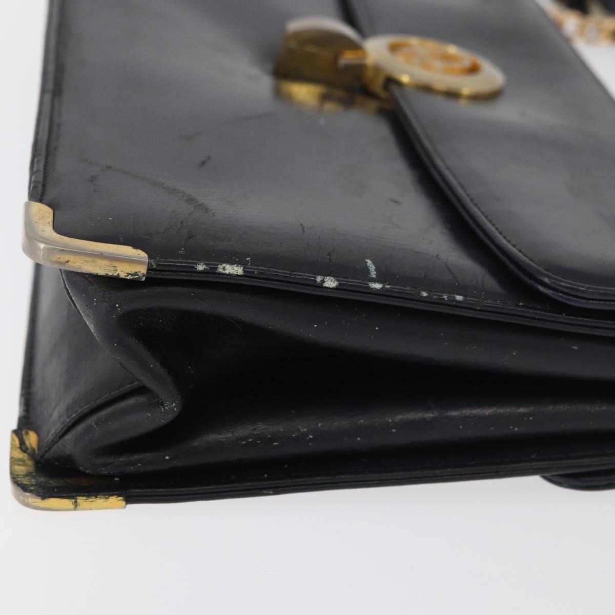 Christian Dior Chain Shoulder Bag Leather Navy Gold Auth bs35041