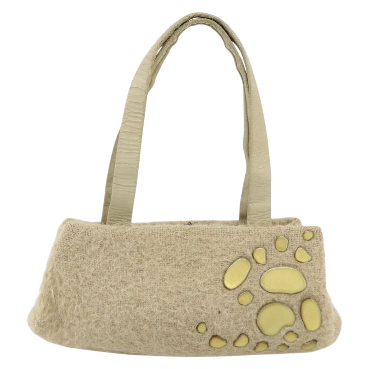 BOTTEGA VENETA Hand Bag Wool Beige Silver Auth bs35042