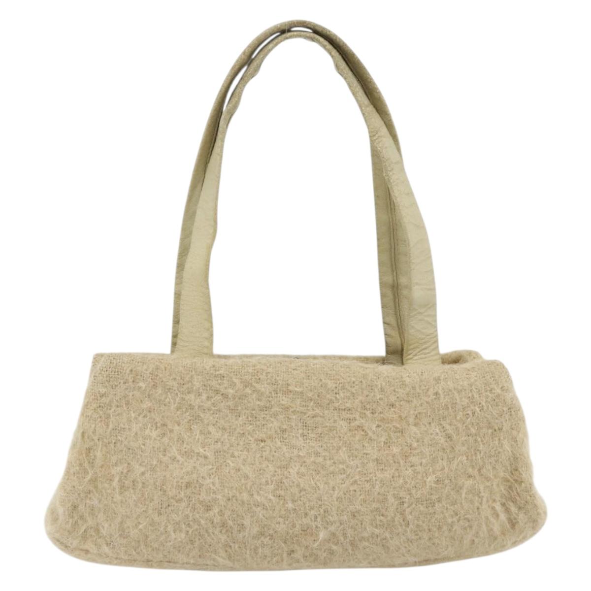 BOTTEGA VENETA Hand Bag Wool Beige Silver Auth bs35042