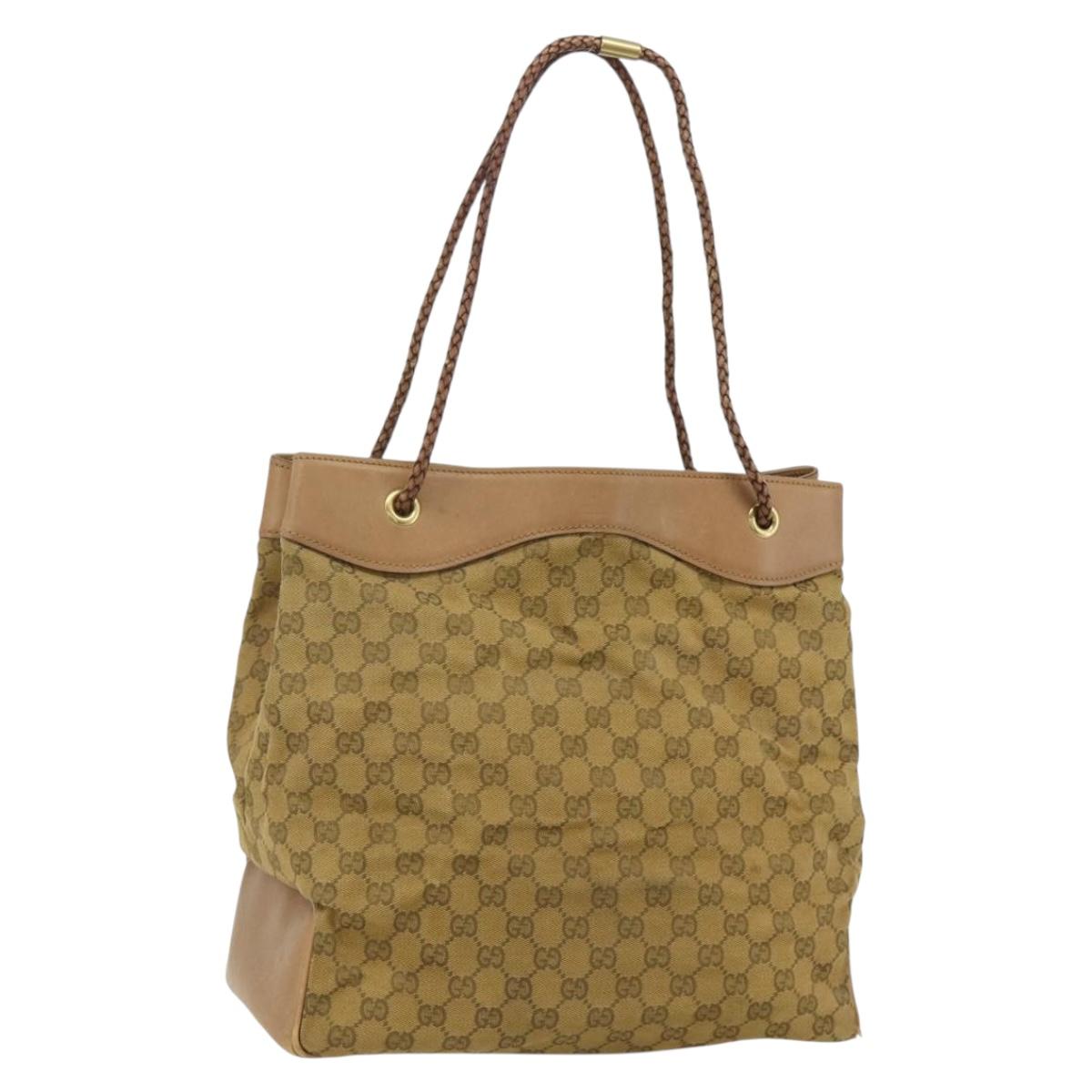 GUCCI GG Canvas Tote Bag Beige Gold 109141 Auth bs35044