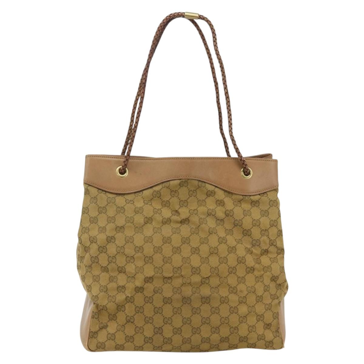 GUCCI GG Canvas Tote Bag Beige Gold 109141 Auth bs35044
