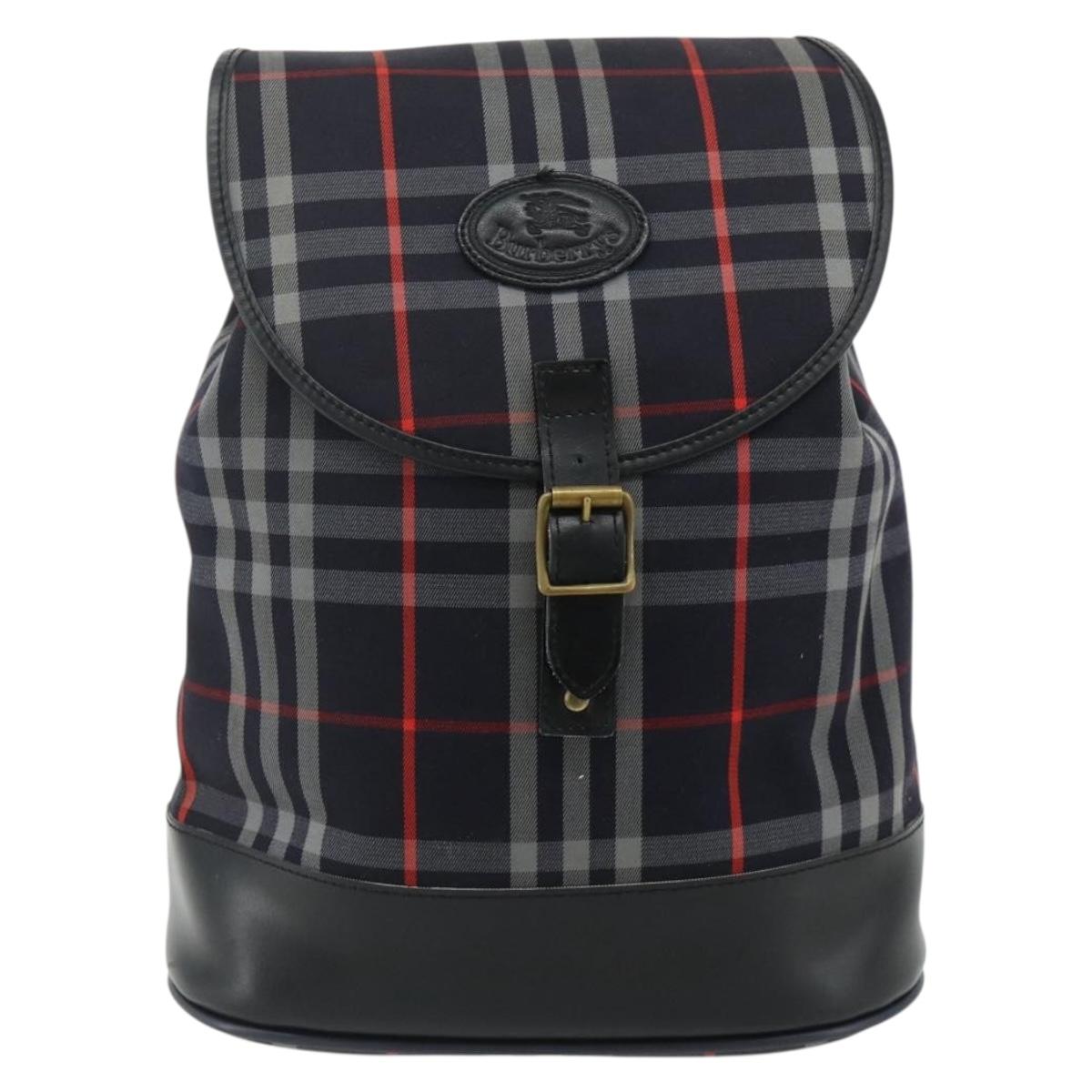 Burberrys Nova Check Backpack PVC Navy Gold Auth bs35046