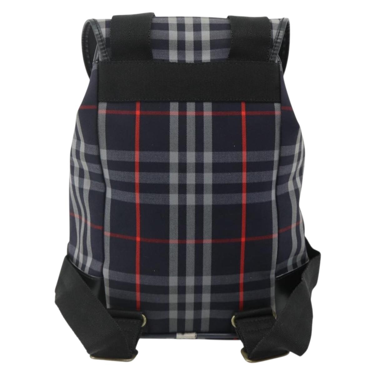 Burberrys Nova Check Backpack PVC Navy Gold Auth bs35046