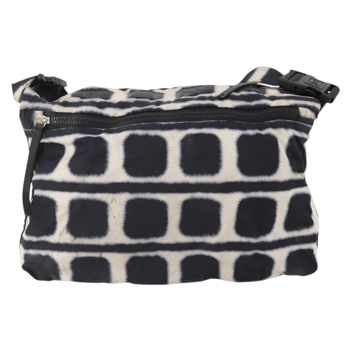 CHANEL Sports Line Reversible Shoulder Bag Nylon Black Silver CC Auth bs35056