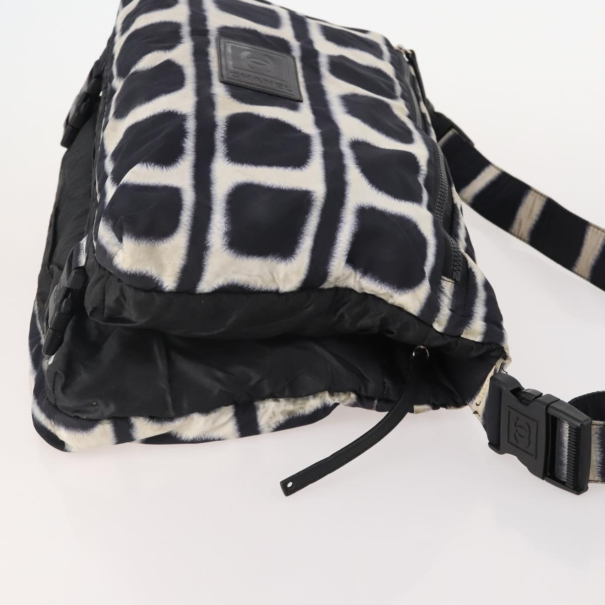 CHANEL Sports Line Reversible Shoulder Bag Nylon Black Silver CC Auth bs35056
