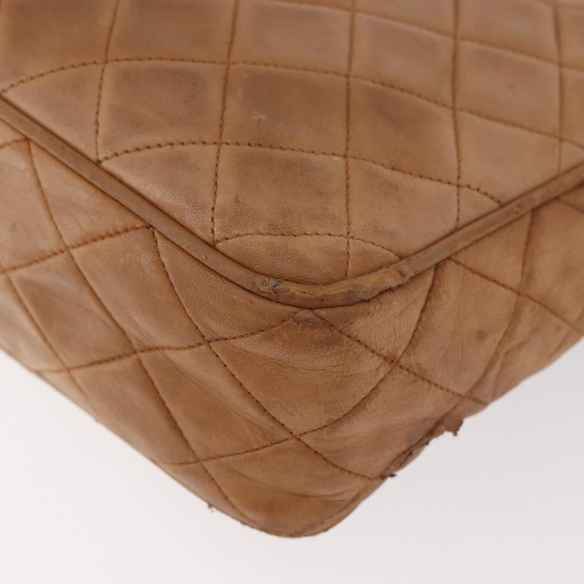 CHANEL Matelasse Chain Shoulder Bag Lamb Skin Brown Gold CC Auth bs35057