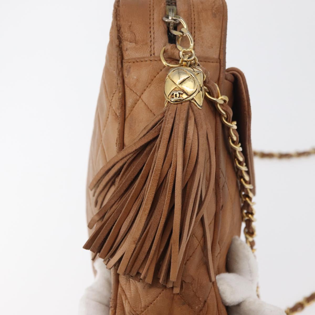 CHANEL Matelasse Chain Shoulder Bag Lamb Skin Brown Gold CC Auth bs35057