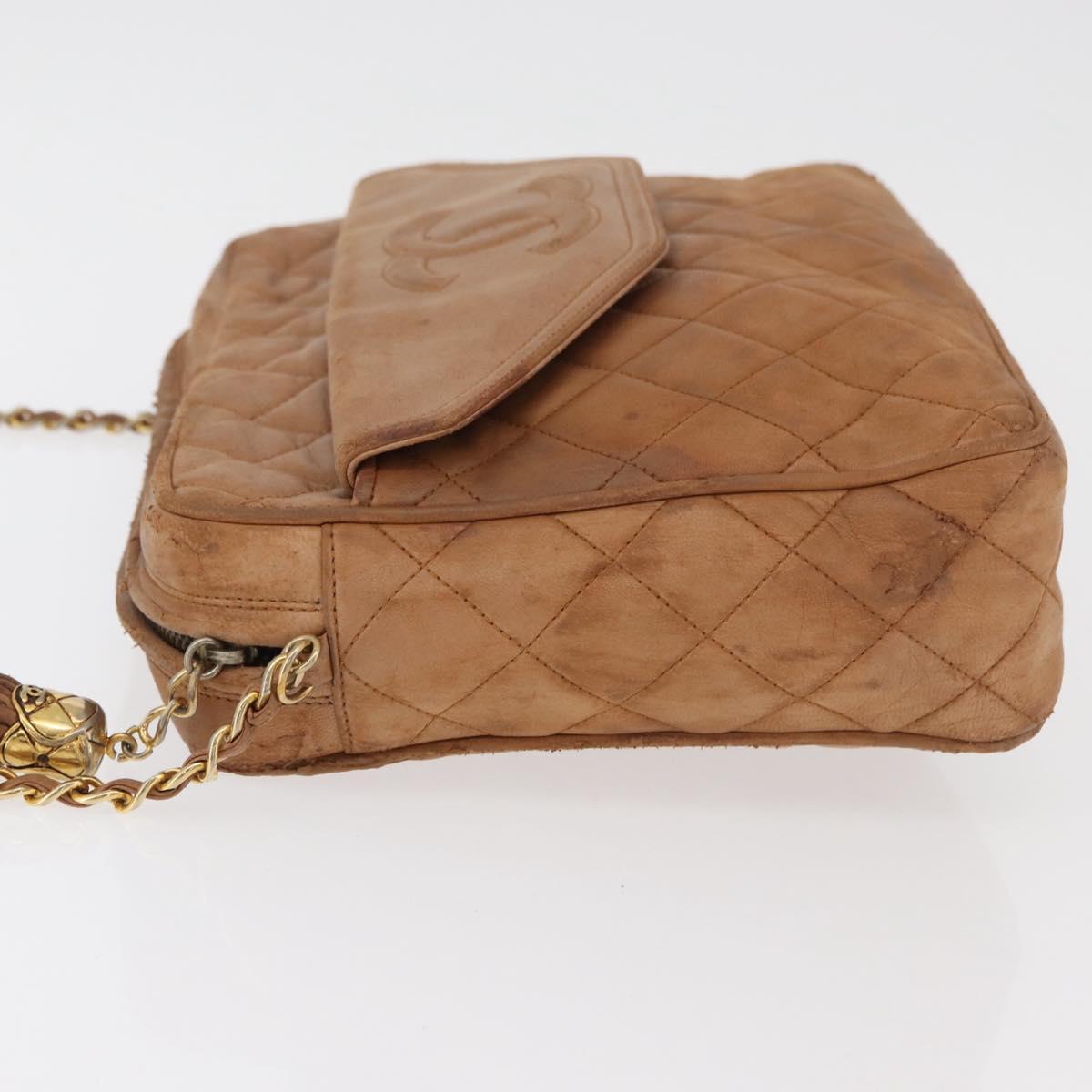 CHANEL Matelasse Chain Shoulder Bag Lamb Skin Brown Gold CC Auth bs35057