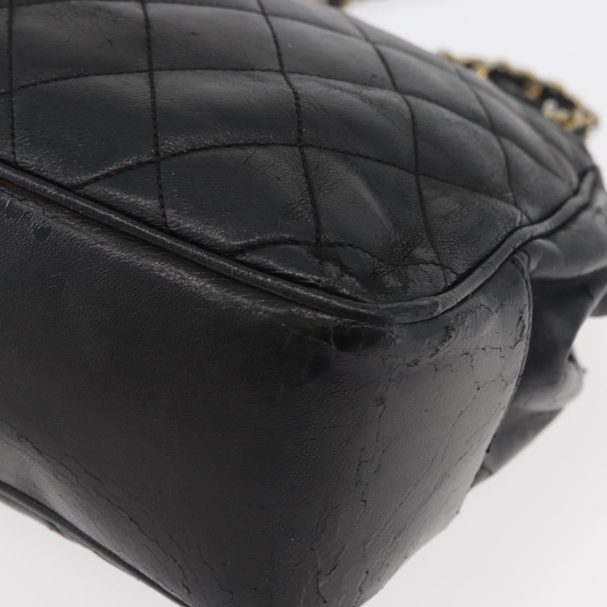 CHANEL Chain Shoulder Bag Lamb Skin Black Gold CC Auth bs35059