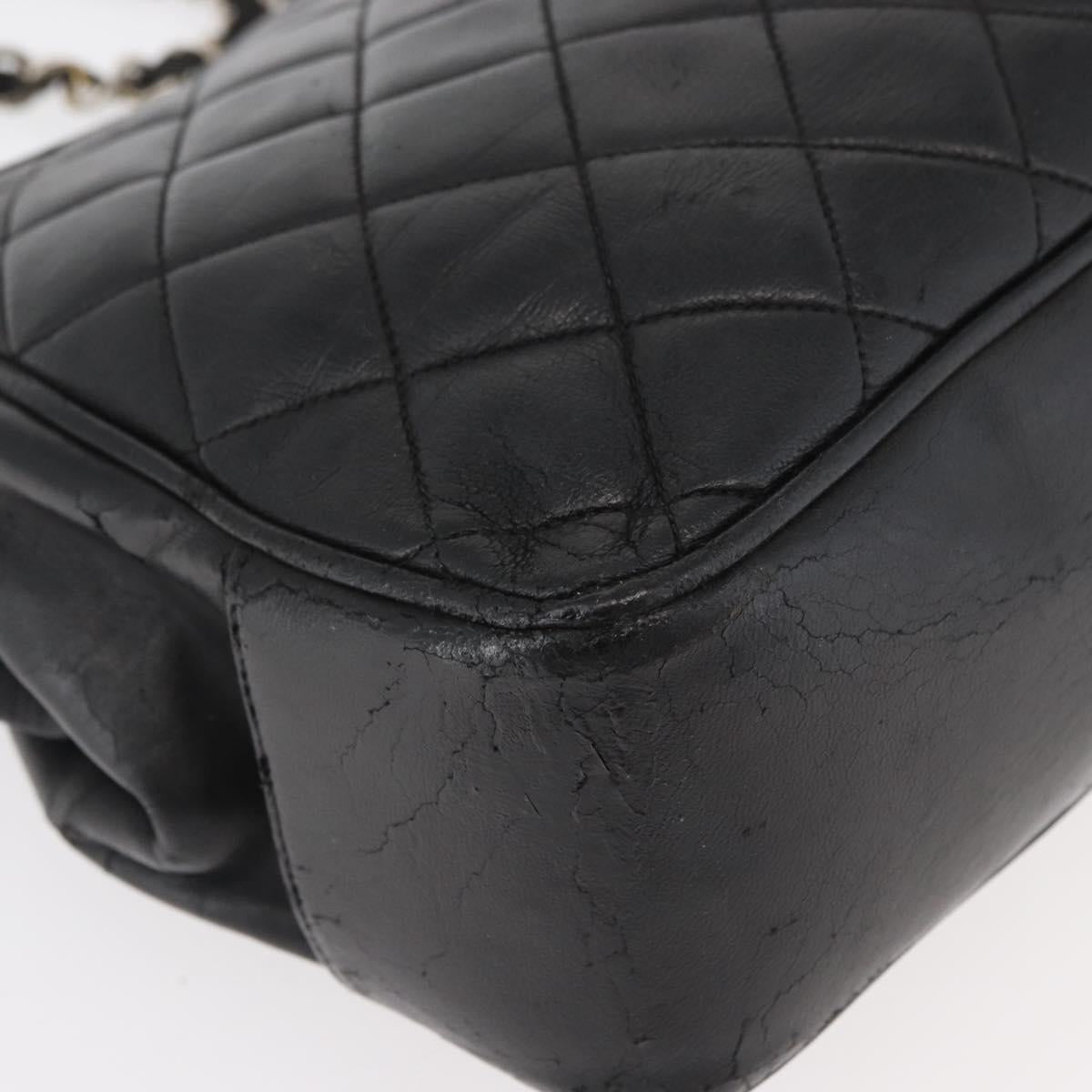 CHANEL Chain Shoulder Bag Lamb Skin Black Gold CC Auth bs35059