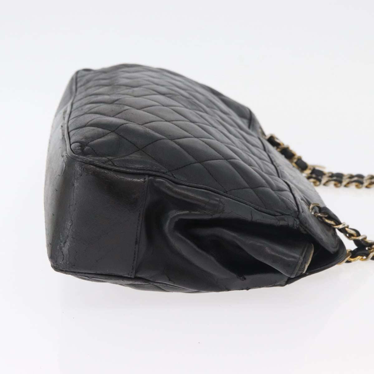 CHANEL Chain Shoulder Bag Lamb Skin Black Gold CC Auth bs35059