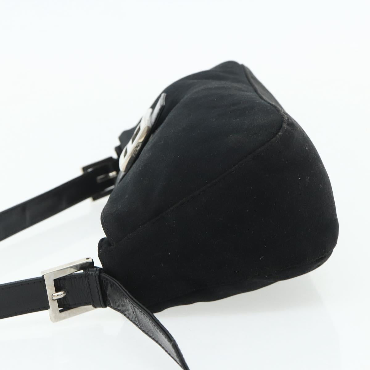 FENDI Mamma Baguette Shoulder Bag Nylon Black Silver Auth bs35060
