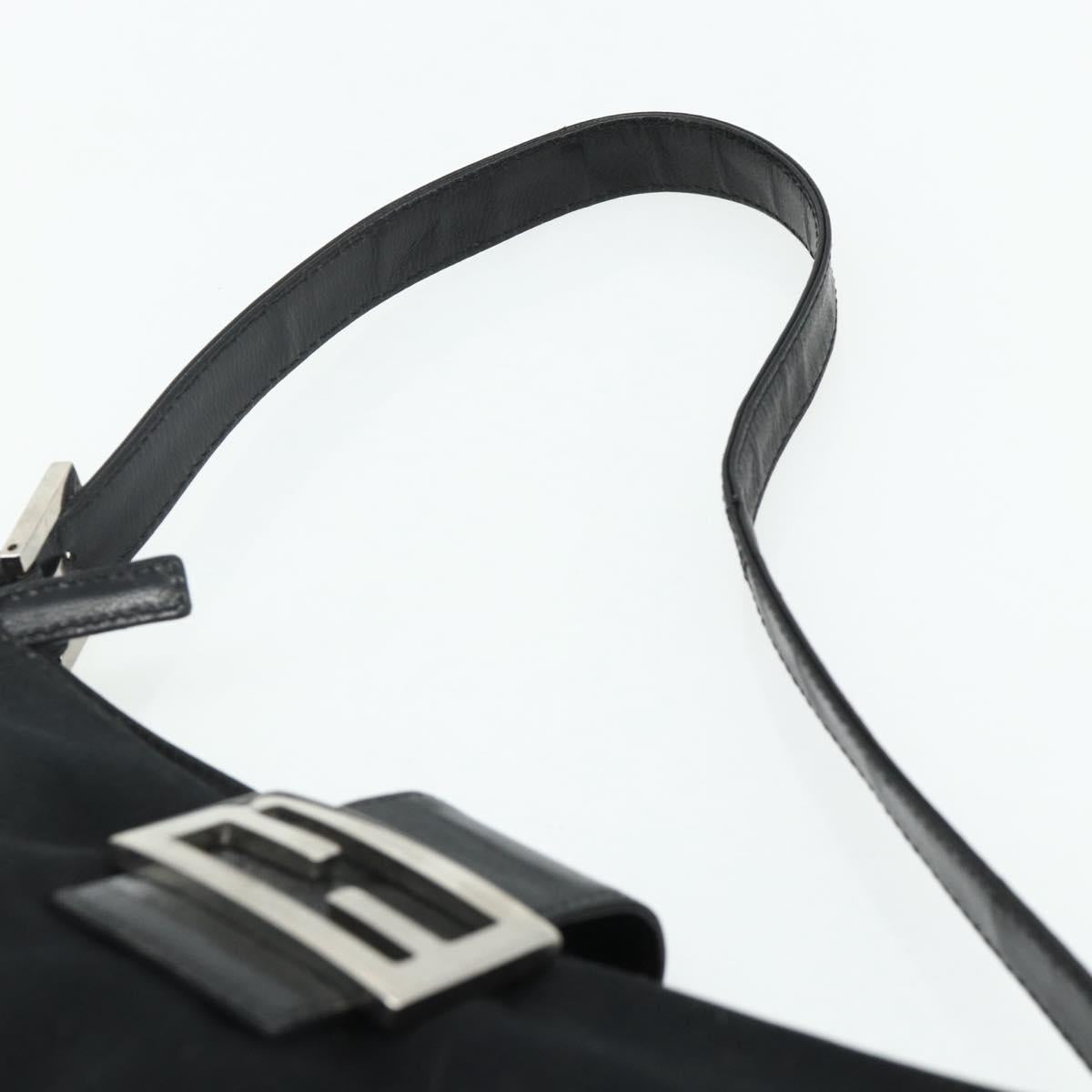 FENDI Mamma Baguette Shoulder Bag Nylon Black Silver Auth bs35060