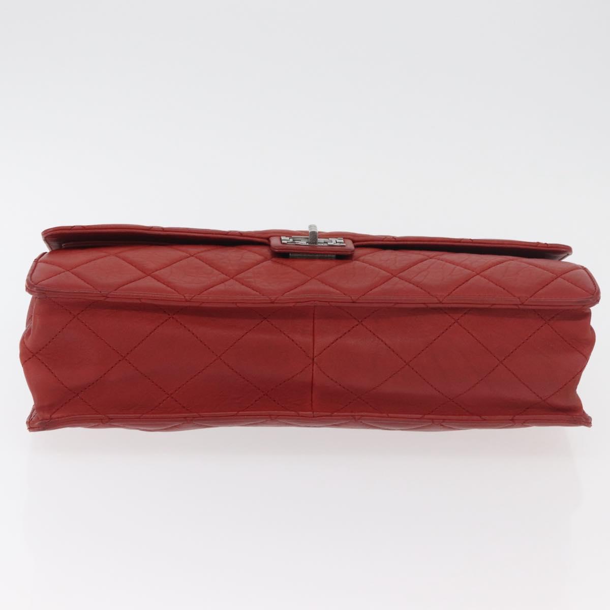 CHANEL Chain Matelasse 2.55 Shoulder Bag Lamb Skin Red Silver CC Auth bs35062V