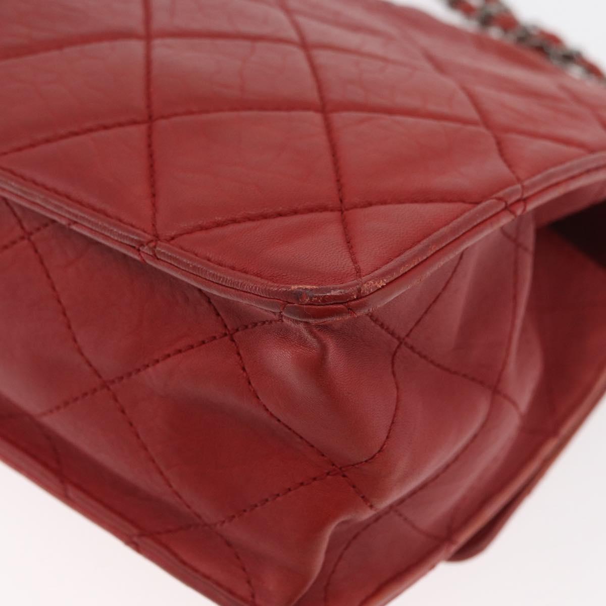 CHANEL Chain Matelasse 2.55 Shoulder Bag Lamb Skin Red Silver CC Auth bs35062V