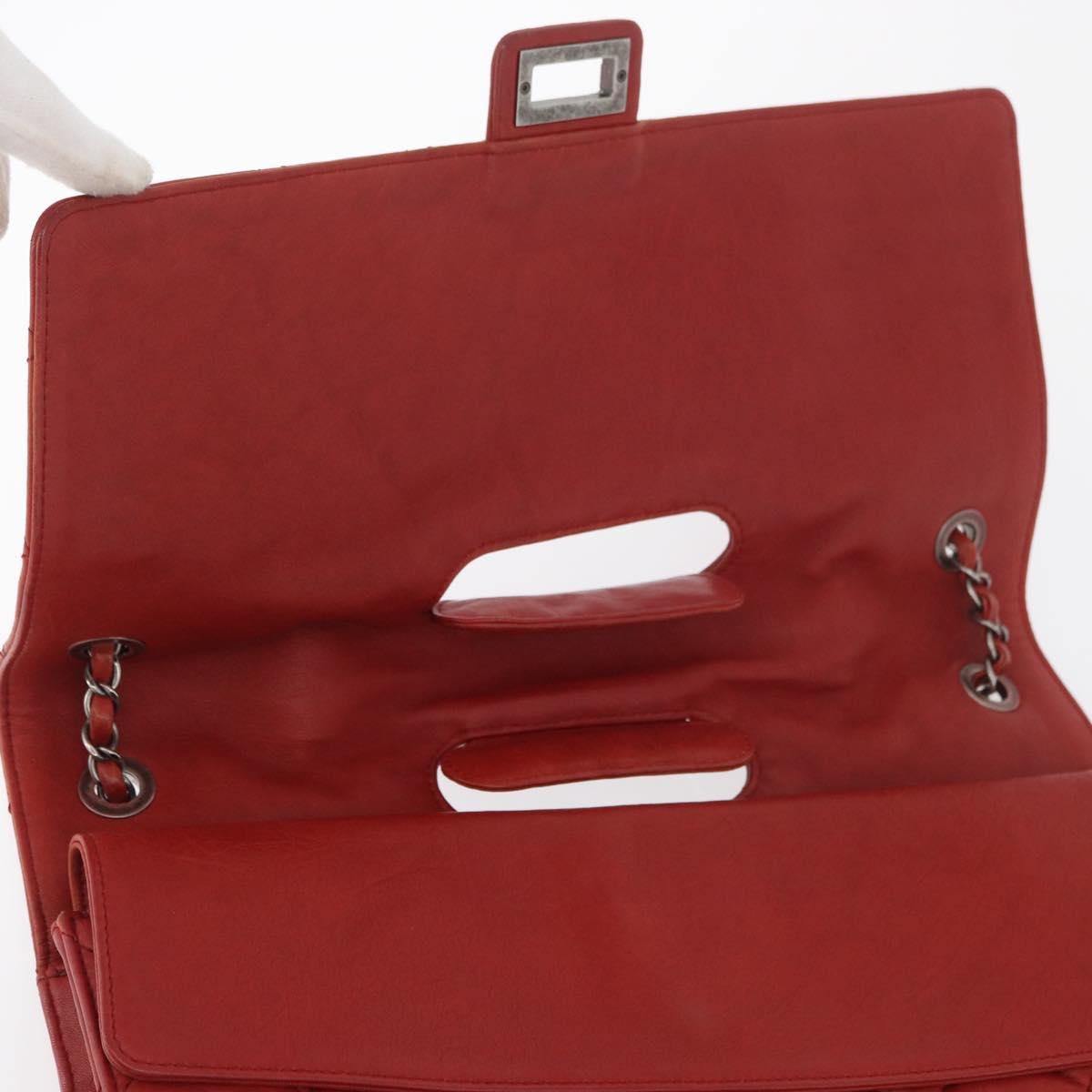 CHANEL Chain Matelasse 2.55 Shoulder Bag Lamb Skin Red Silver CC Auth bs35062V