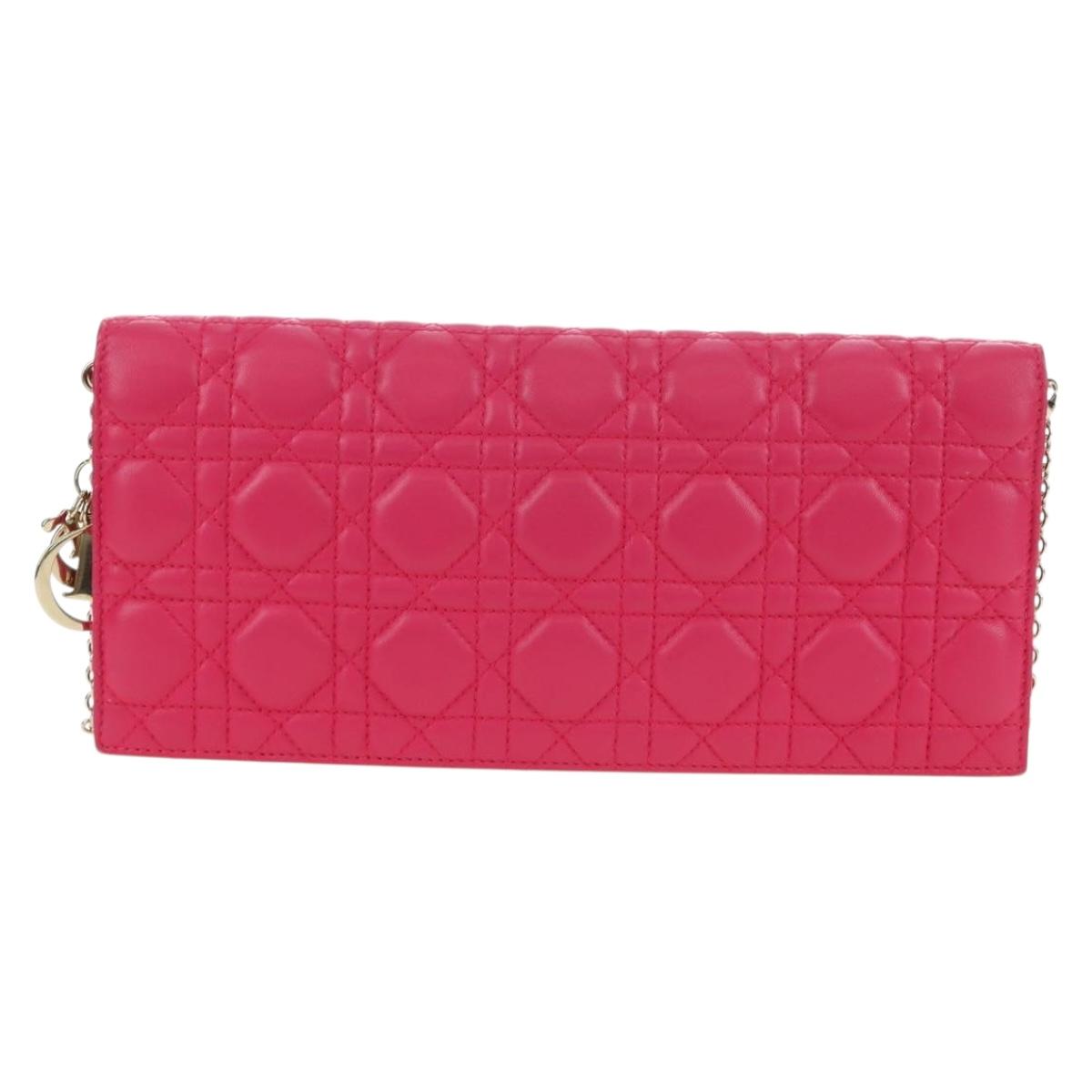 Christian Dior Lady Dior Chain Shoulder Bag Leather Pink Gold Auth bs35063SAM