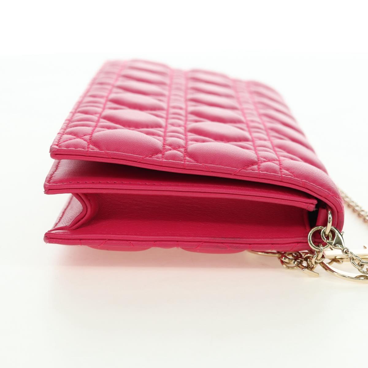 Christian Dior Lady Dior Chain Shoulder Bag Leather Pink Gold Auth bs35063SAM