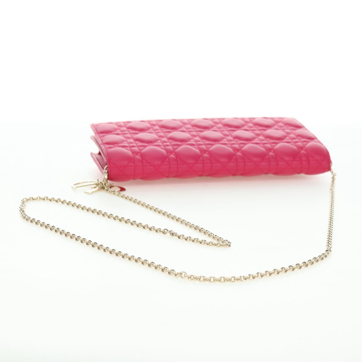 Christian Dior Lady Dior Chain Shoulder Bag Leather Pink Gold Auth bs35063SAM