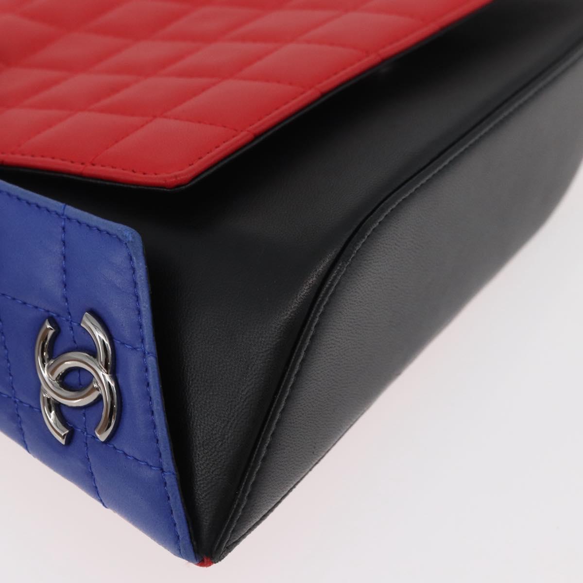 CHANEL Matelasse Clutch Bag Lamb Skin Red Silver CC Auth bs35064SAM