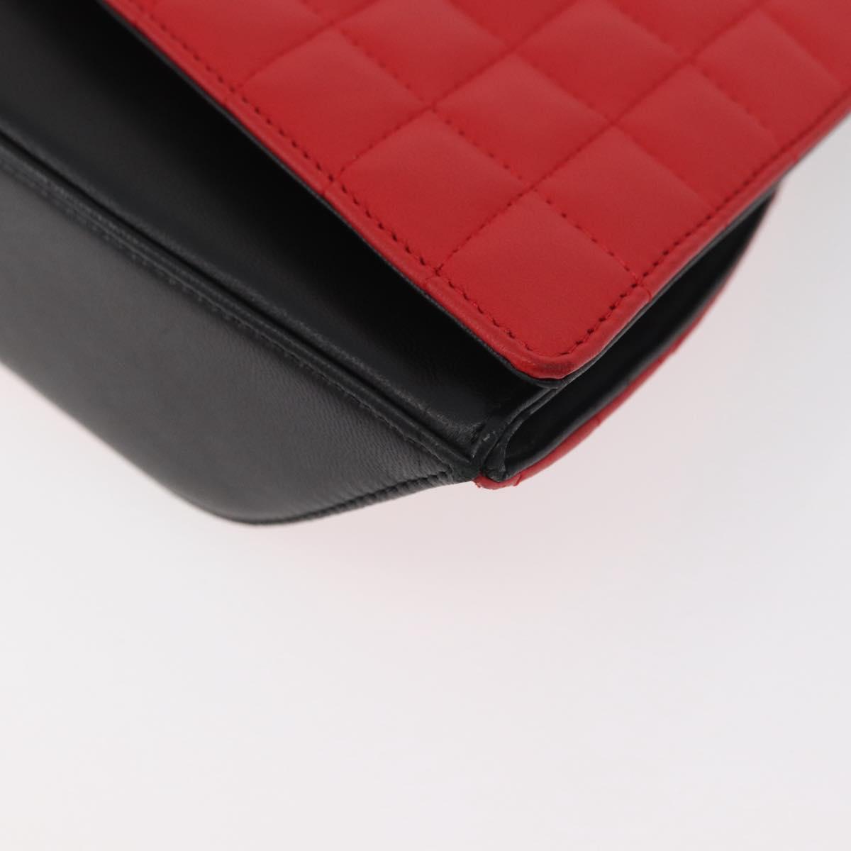 CHANEL Matelasse Clutch Bag Lamb Skin Red Silver CC Auth bs35064SAM