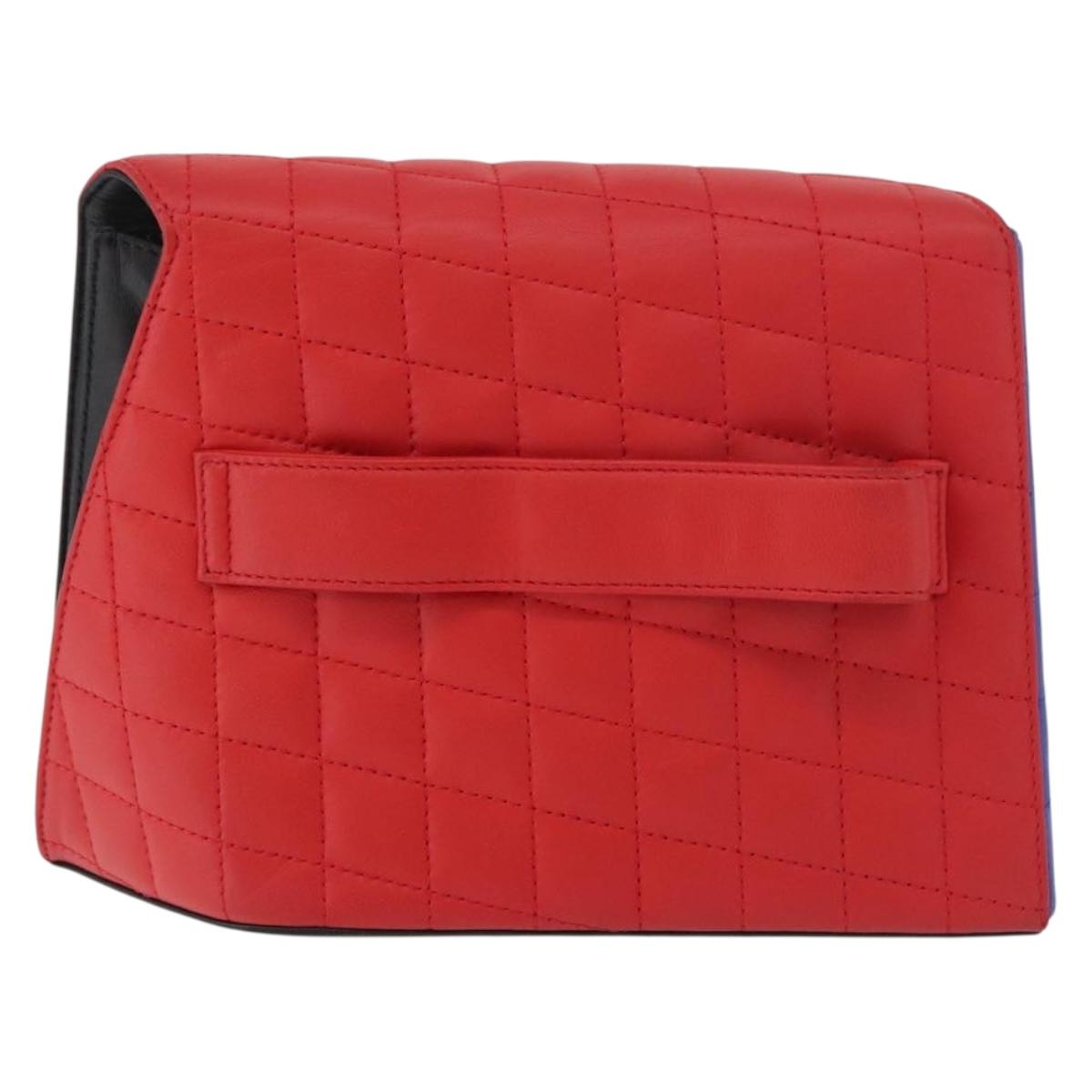 CHANEL Matelasse Clutch Bag Lamb Skin Red Silver CC Auth bs35064SAM