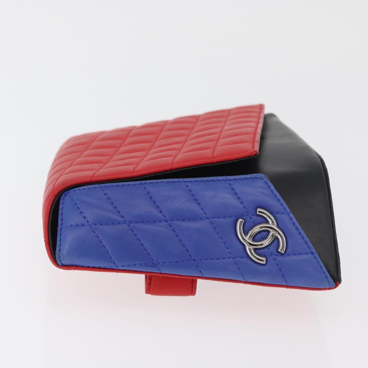CHANEL Matelasse Clutch Bag Lamb Skin Red Silver CC Auth bs35064SAM