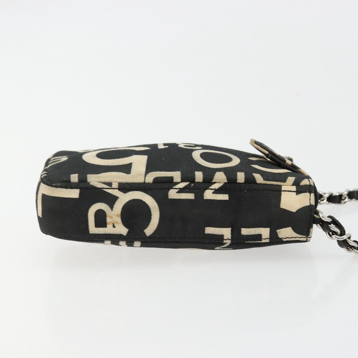 CHANEL By Sea Line Chain Shoulder Bag Canvas Black Silver CC Auth bs35066A