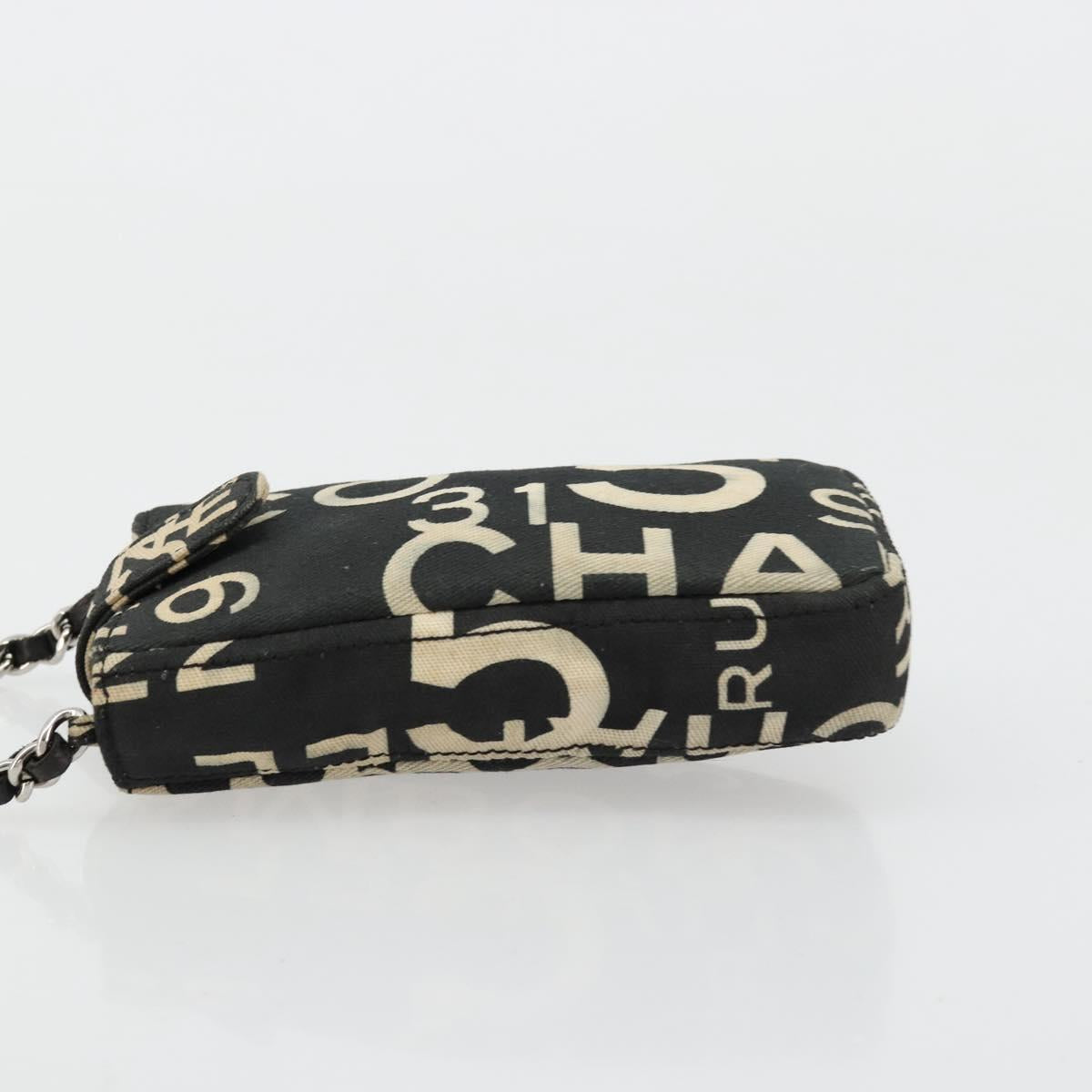 CHANEL By Sea Line Chain Shoulder Bag Canvas Black Silver CC Auth bs35066A