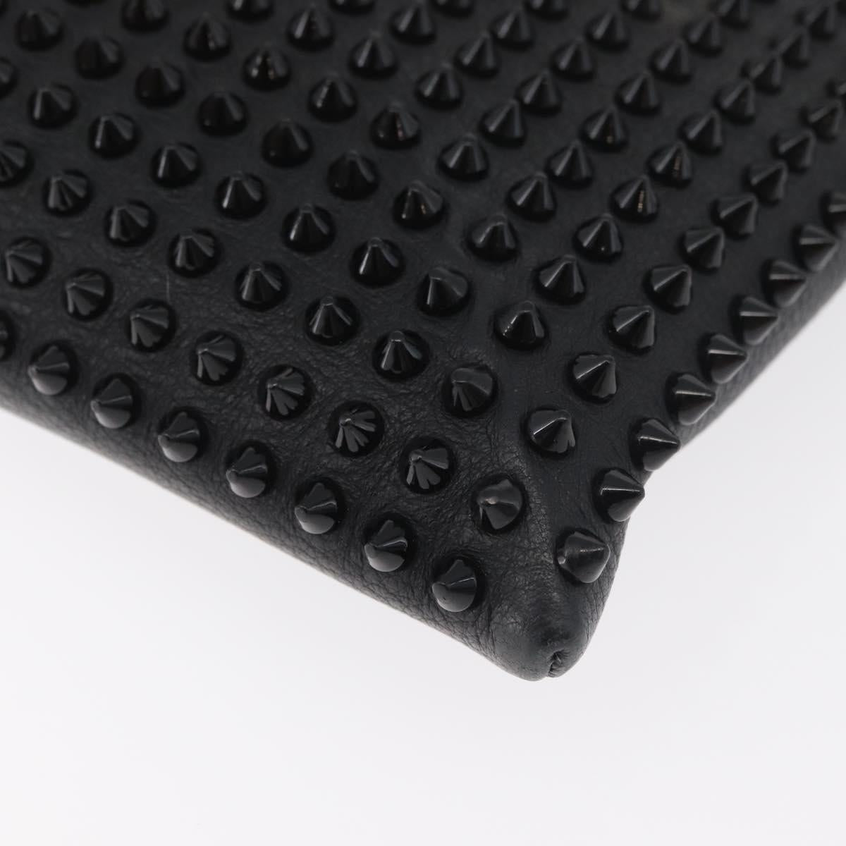 Christian Louboutin Studs Clutch Bag Leather Black Silver Auth bs35067
