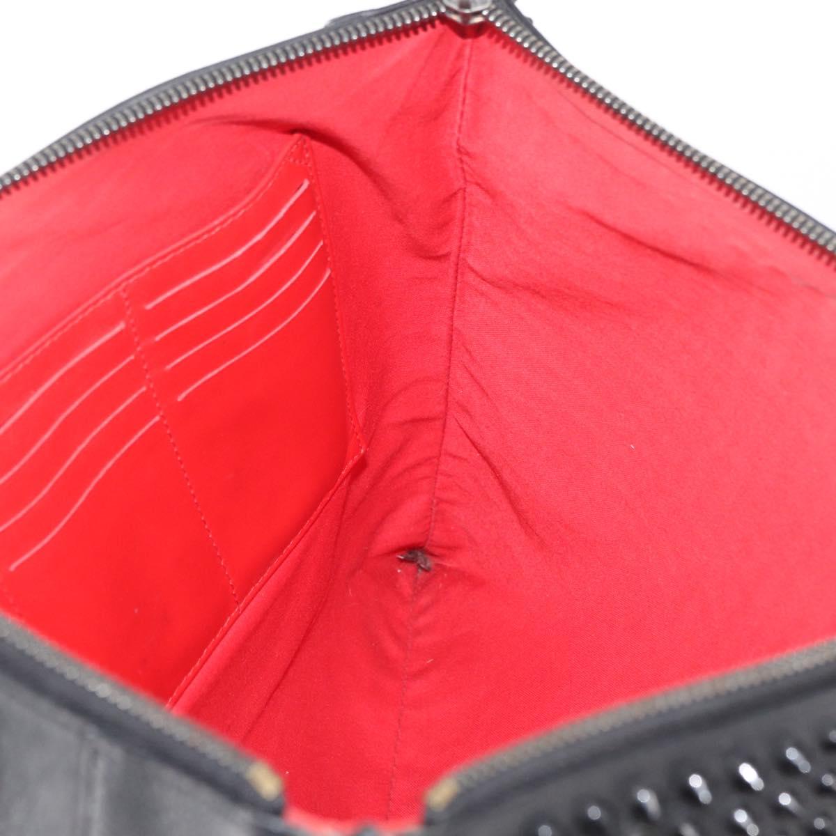 Christian Louboutin Studs Clutch Bag Leather Black Silver Auth bs35067