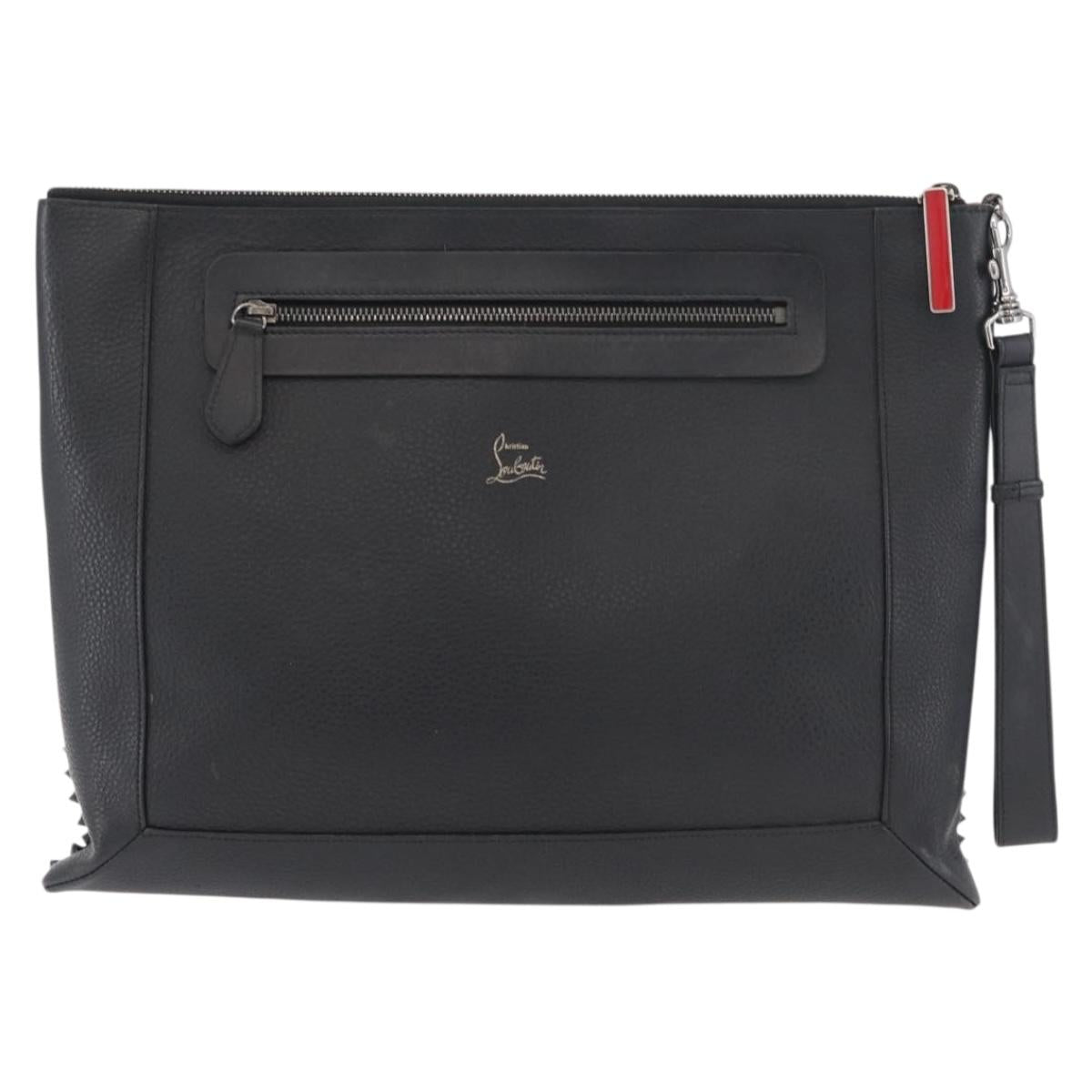 Christian Louboutin Studs Clutch Bag Leather Black Silver Auth bs35067