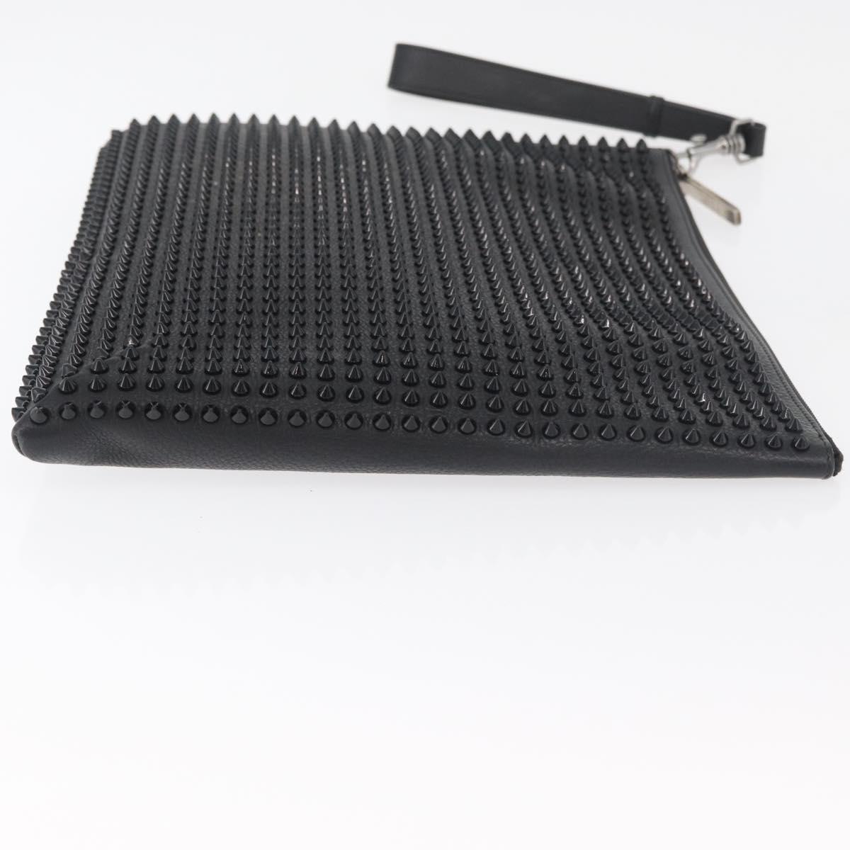 Christian Louboutin Studs Clutch Bag Leather Black Silver Auth bs35067