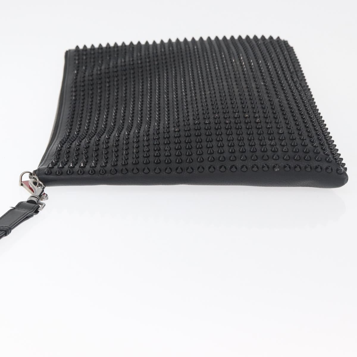Christian Louboutin Studs Clutch Bag Leather Black Silver Auth bs35067